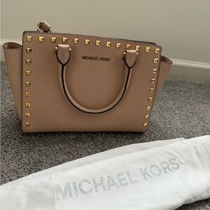 Michael Kors Beige Satchel with Gold Studs